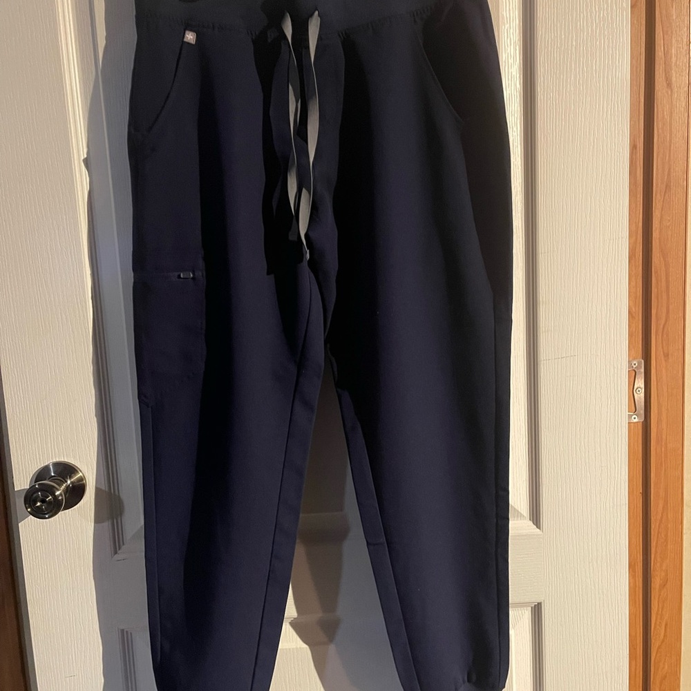 Figs Women's Dark Blue Joggers Scrub Pants with Gray Drawstring